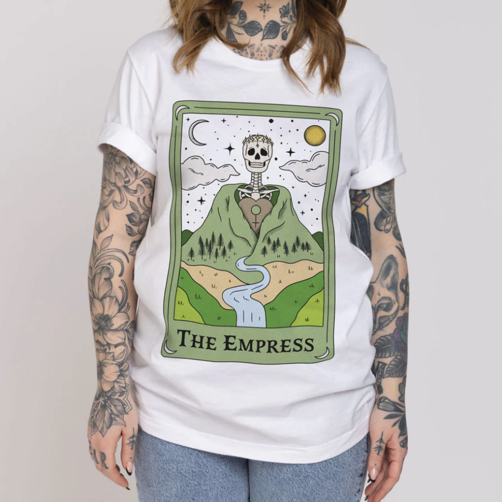 A white t-shirt with The Empress Tarot Card design