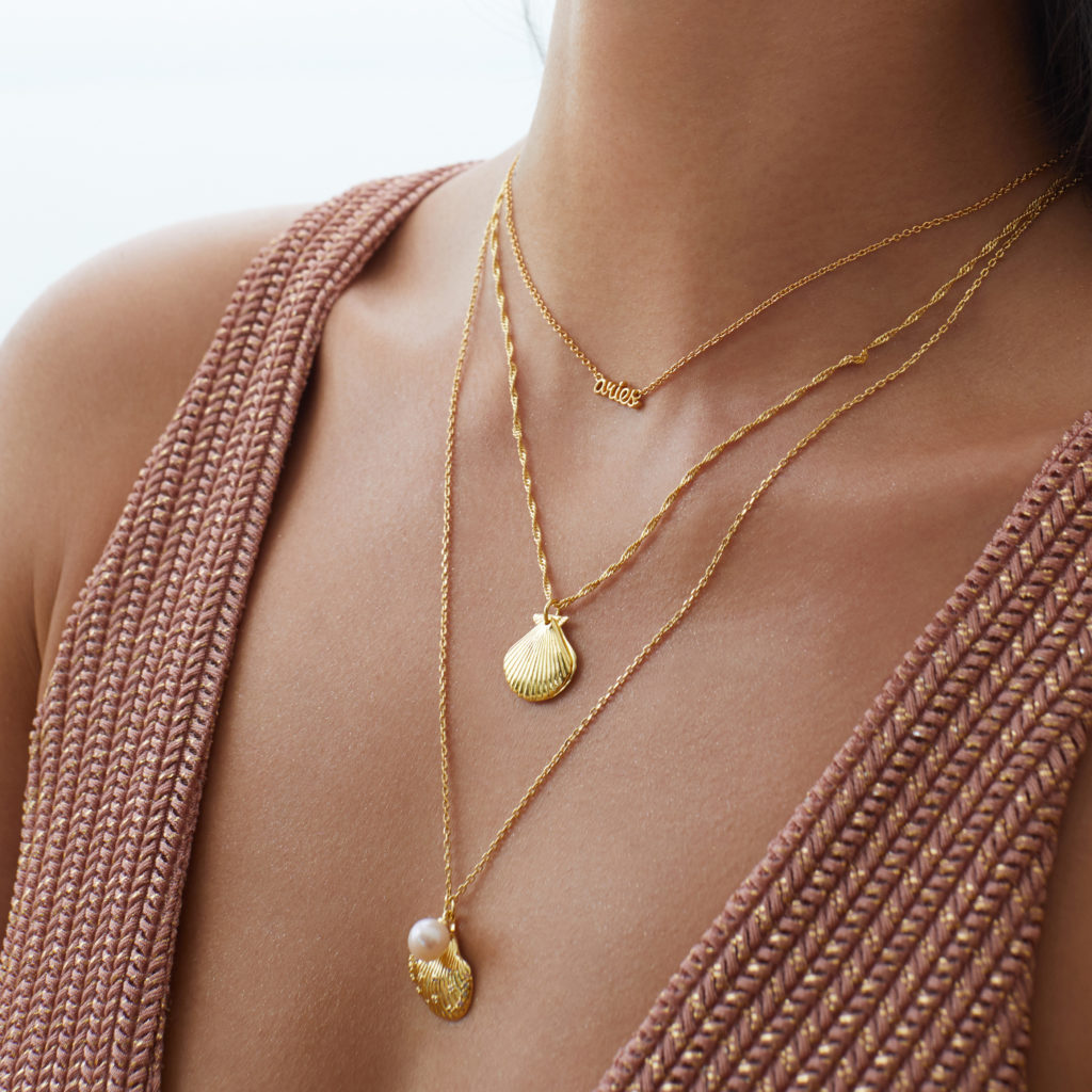 Shell pendants on a woman's neck